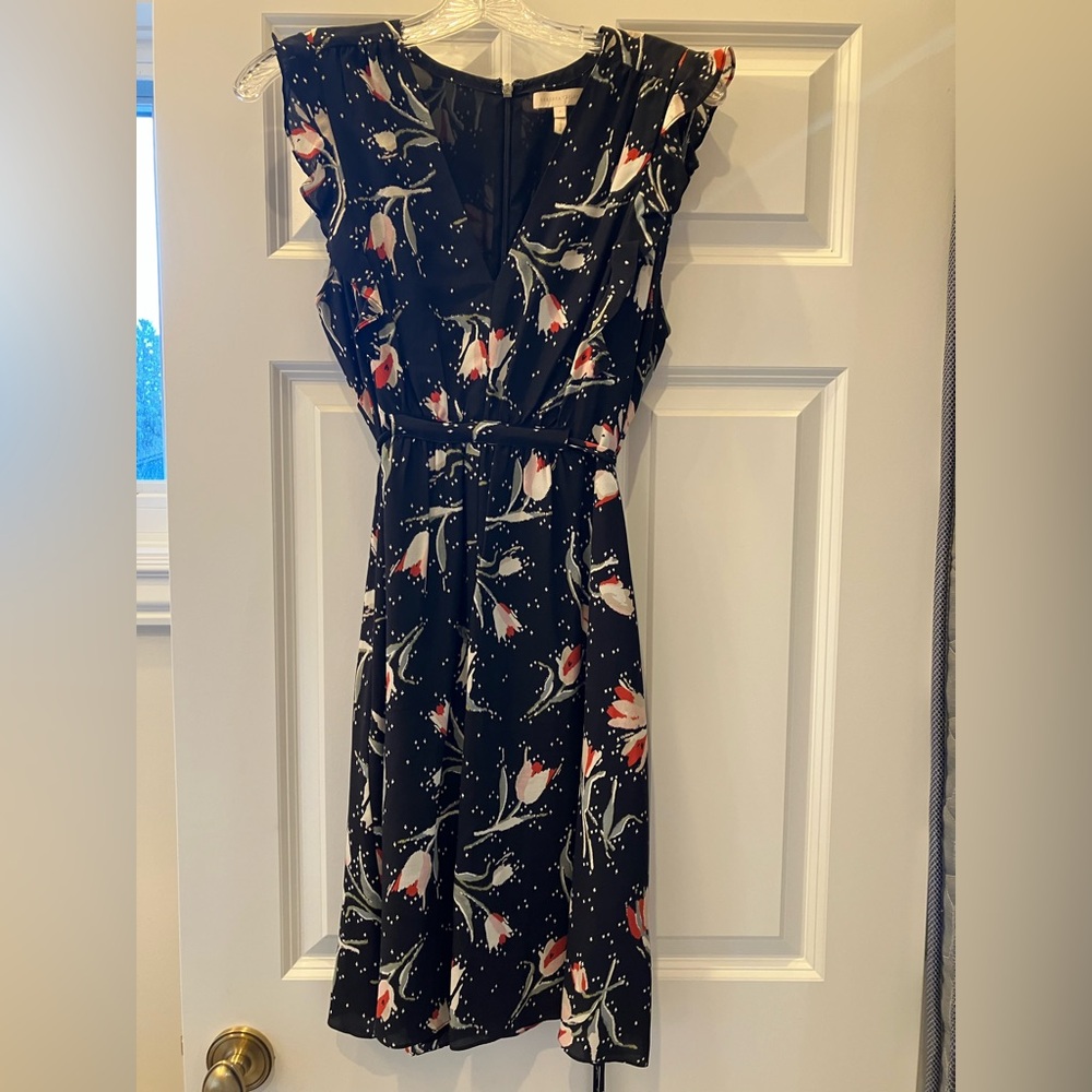 Rebecca Taylor Black Floral Midi Dress